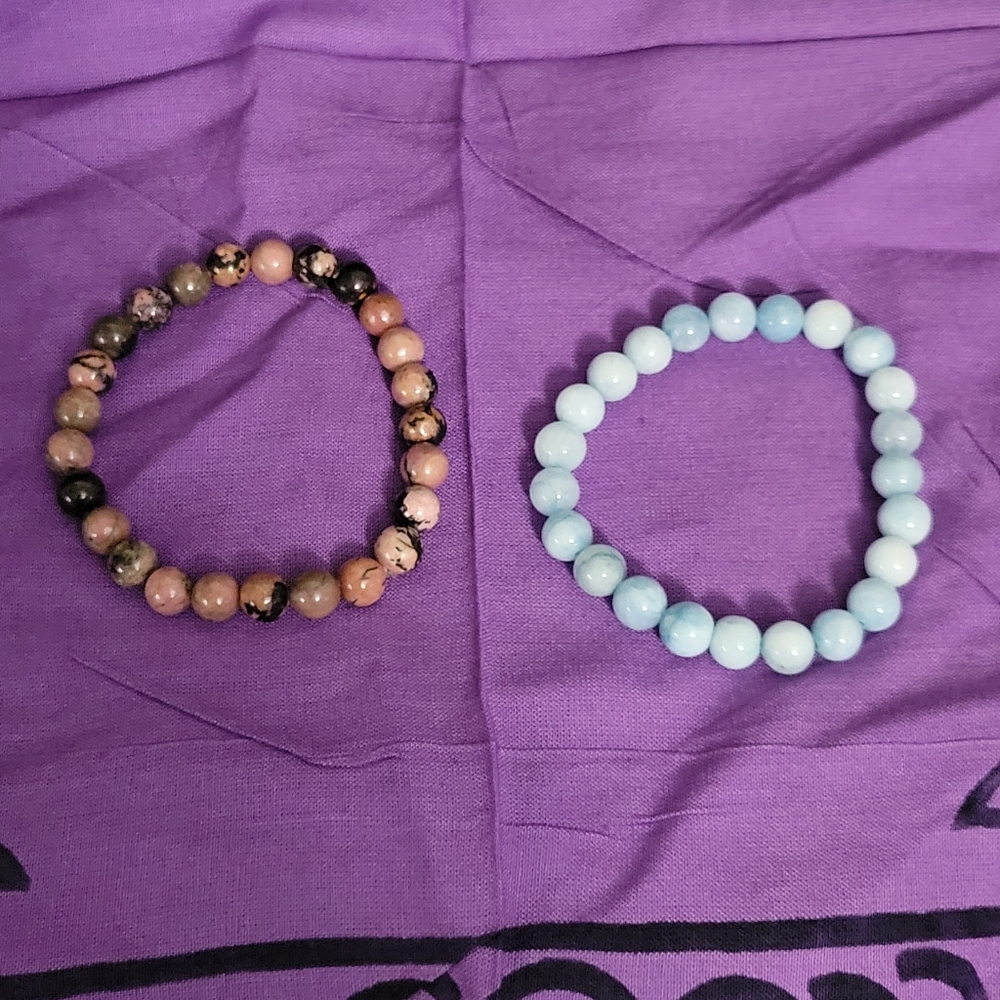 Bracelet Duo: Aquamarine and Rhodonite – Calm Meets Compassion